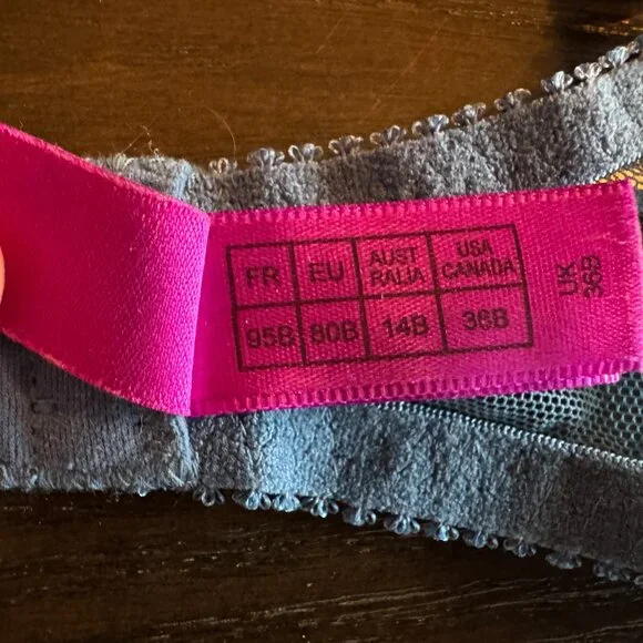 L'Agent by Agent Provocateur Blue & Gold Lace Bra and Thong Panty Lingerie Set - Picture 7 of 9